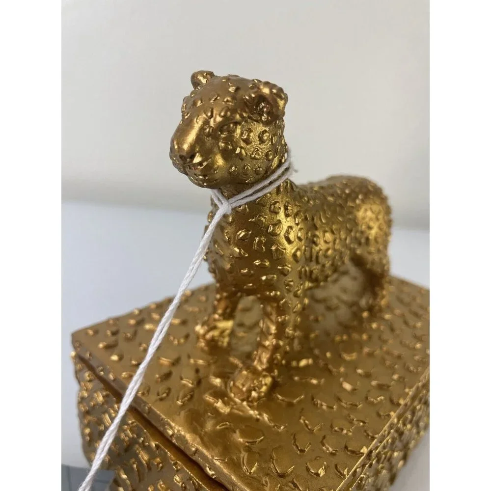 Mikasa Home Accents Leopard Gold Resin Trinket Jewelry Lidded Box, Decor